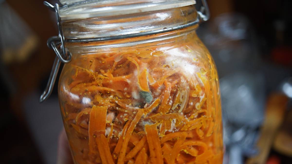 some mold in a jar of pickled carrots